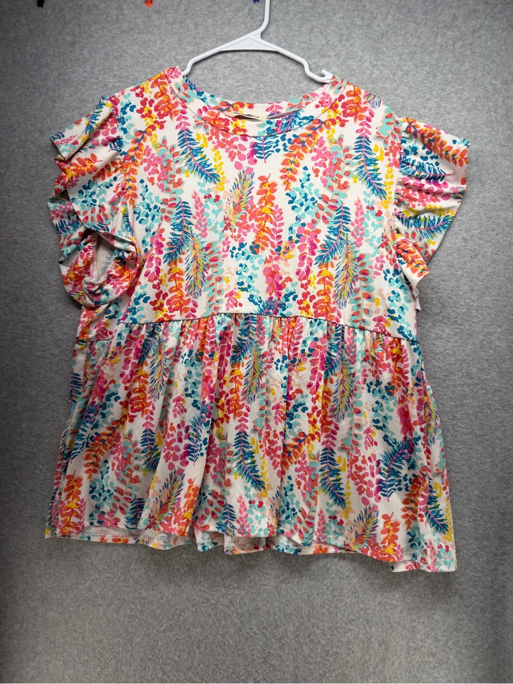 Floral Multicolor Ruffle Sleeve Short Sleeve Tee